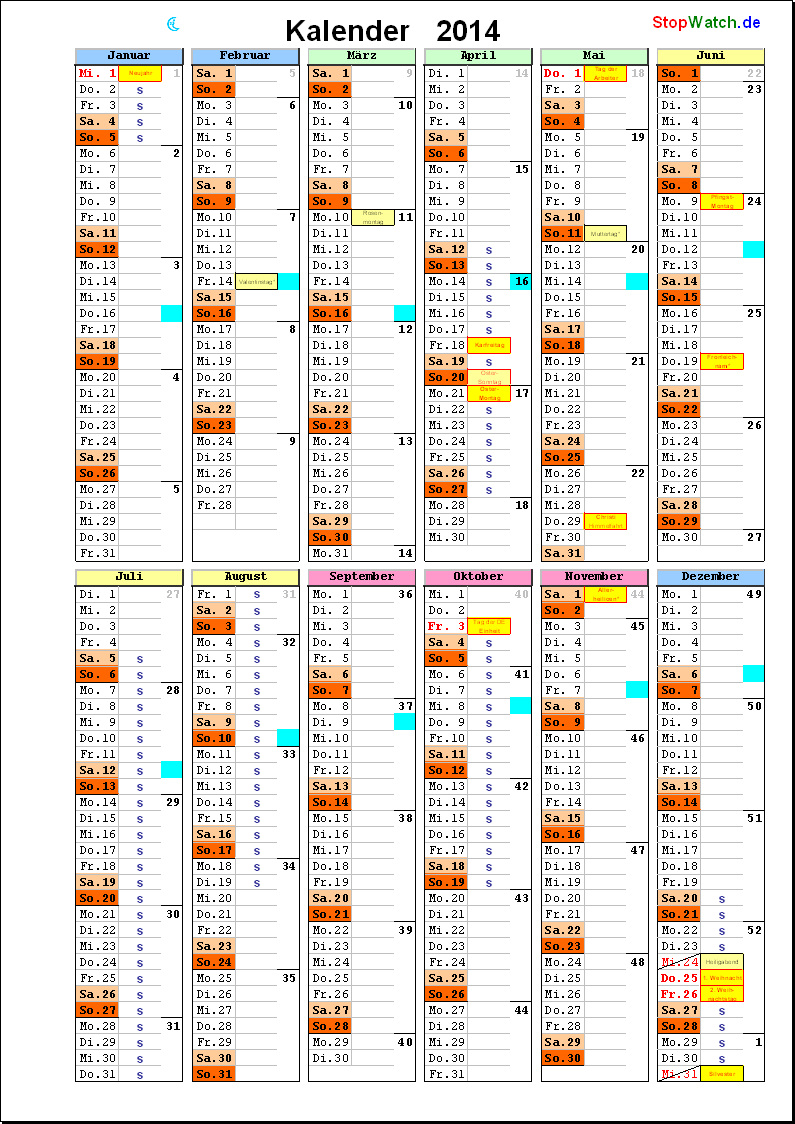 Excel Jahreskalender